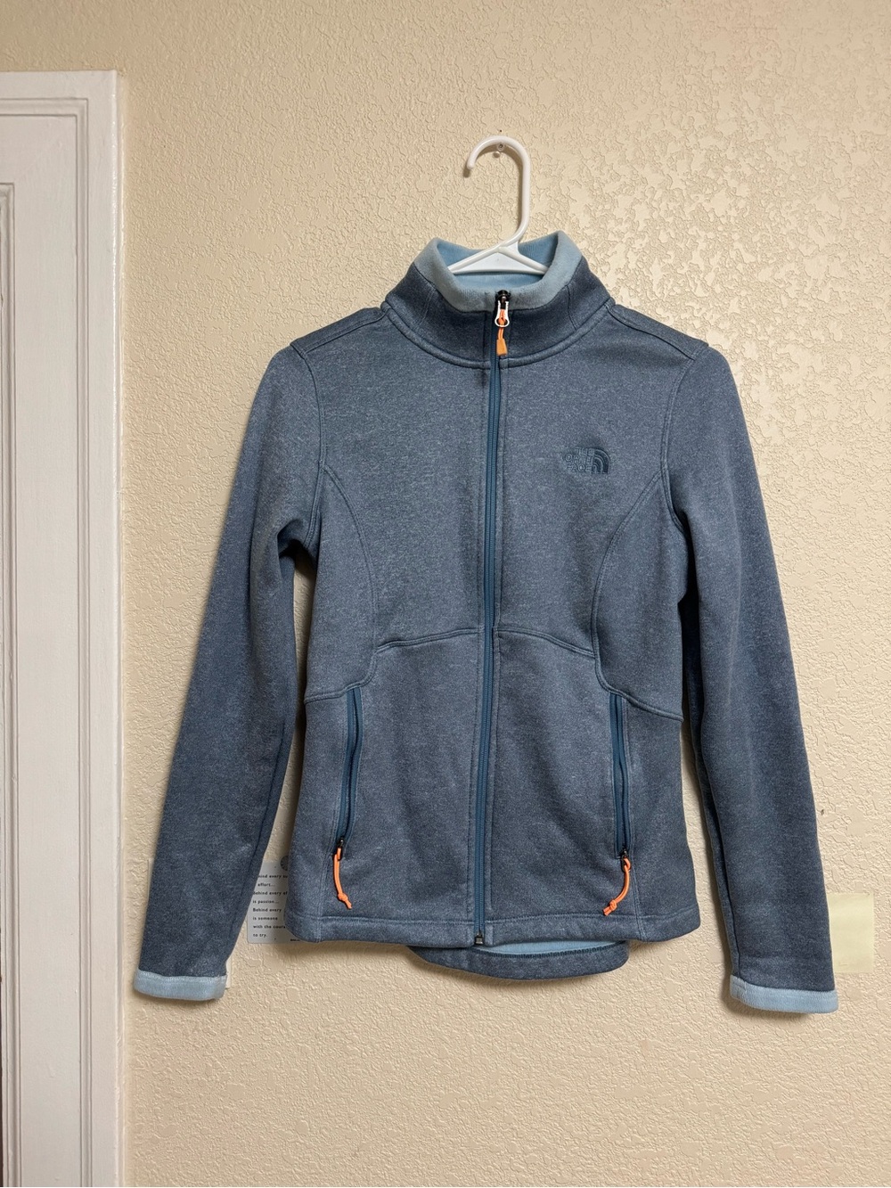 North Face Blue-Grey Full-Zip Fleece Jacket with Orange Detailing 🍊
